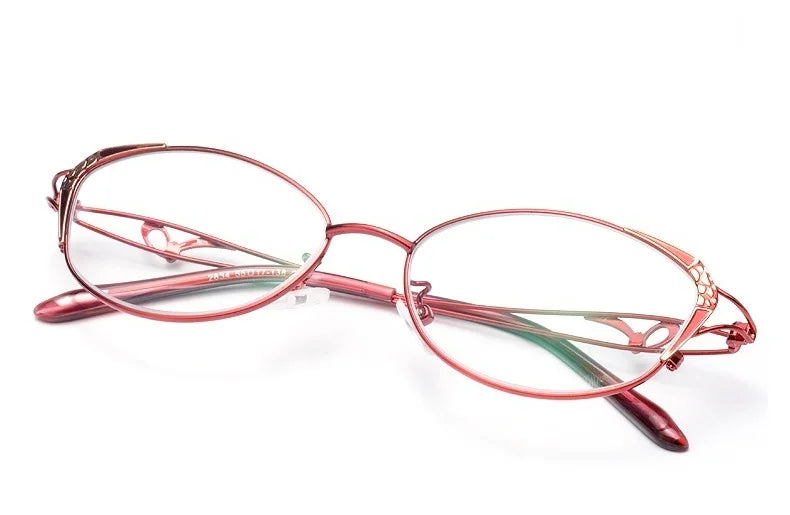 Eleccion Women's Full Rim Oval Alloy Eyeglasses 14016 Full Rim Eleccion Red