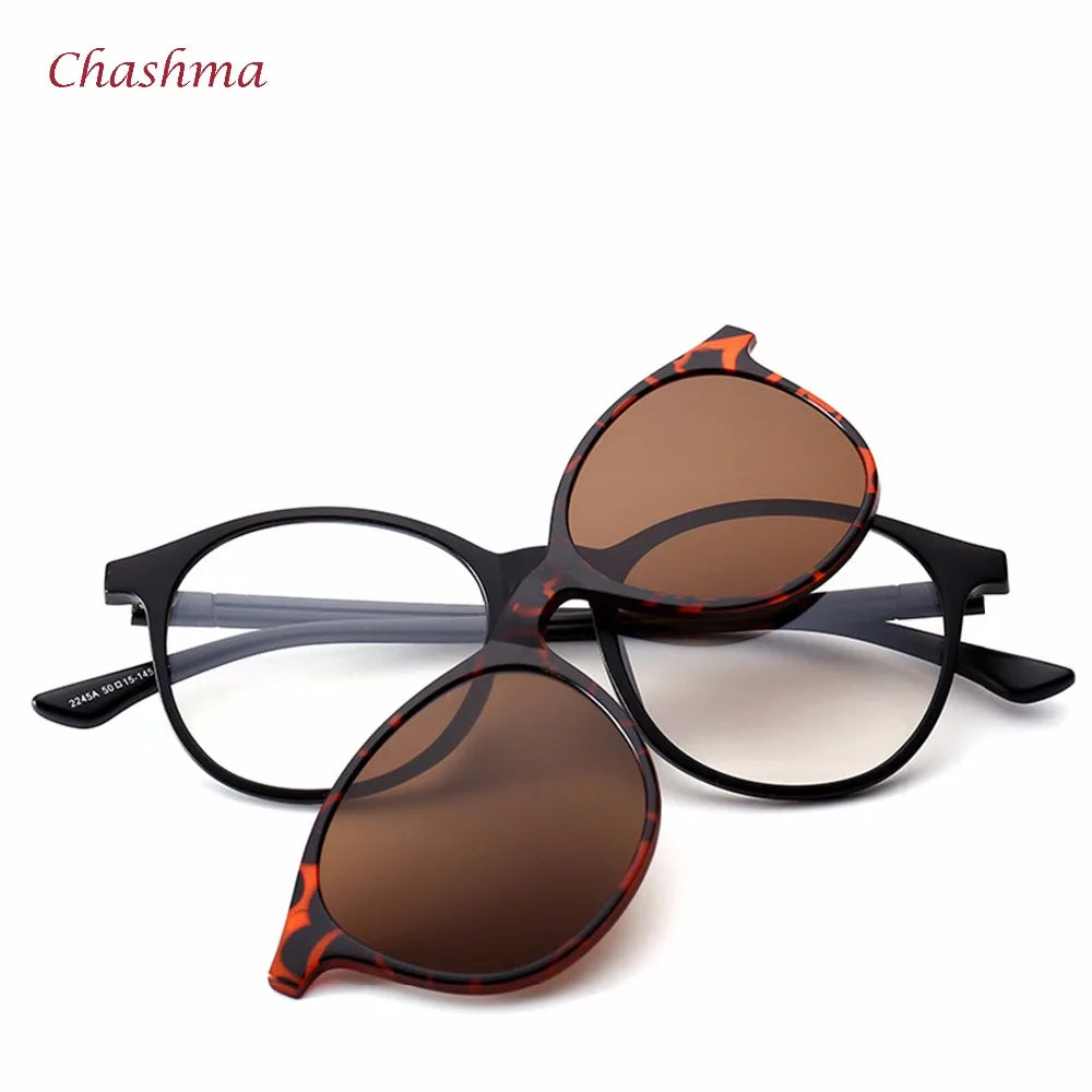 Chashma Ochki Women's Full Rim Square Tr 90 Titanium Eyeglasses Clip On Sunglasses 72245