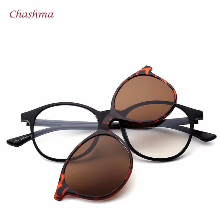 Chashma Ochki Women's Full Rim Square Tr 90 Titanium Eyeglasses Clip On Sunglasses 72245