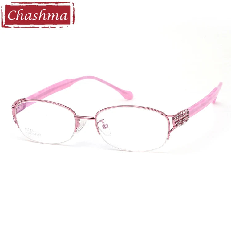 Chashma Ochki Women's Semi Rim Oval Titanium Eyeglasses 42392 Semi Rim Chashma Ochki Pink  