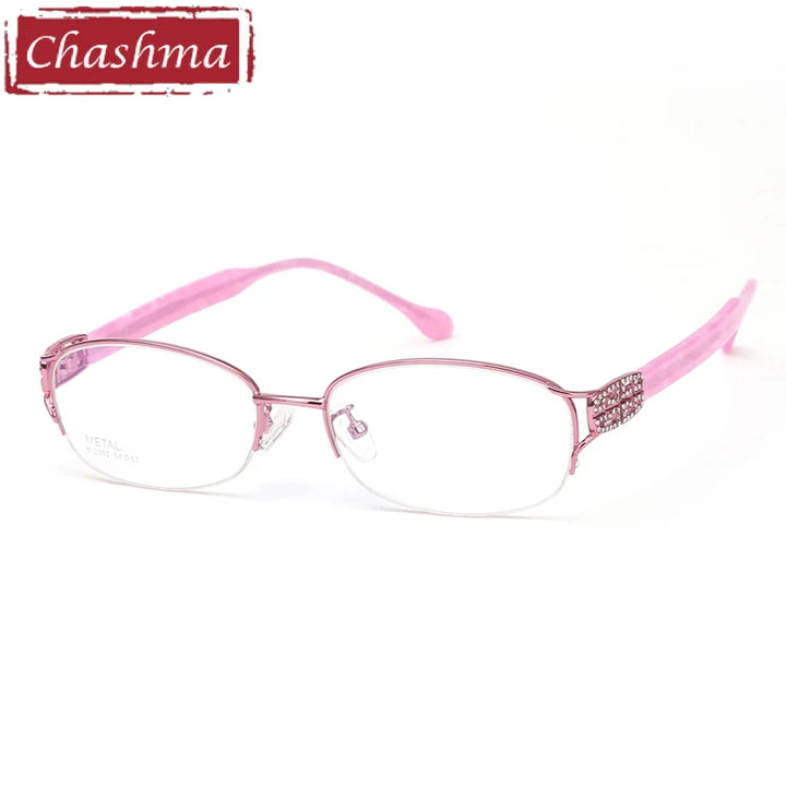 Chashma Ochki Women's Semi Rim Oval Titanium Eyeglasses 42392 Semi Rim Chashma Ochki Pink  