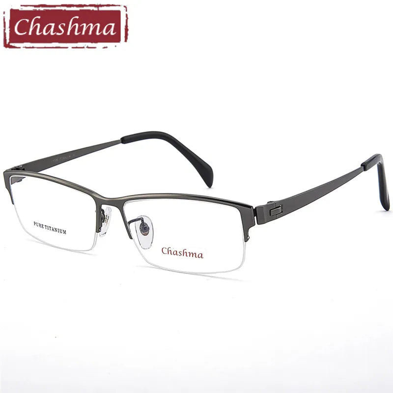 Chashma Unisex Semi Rim Big Square Titanium Eyeglasses 98179 Semi Rim Chashma GRAY