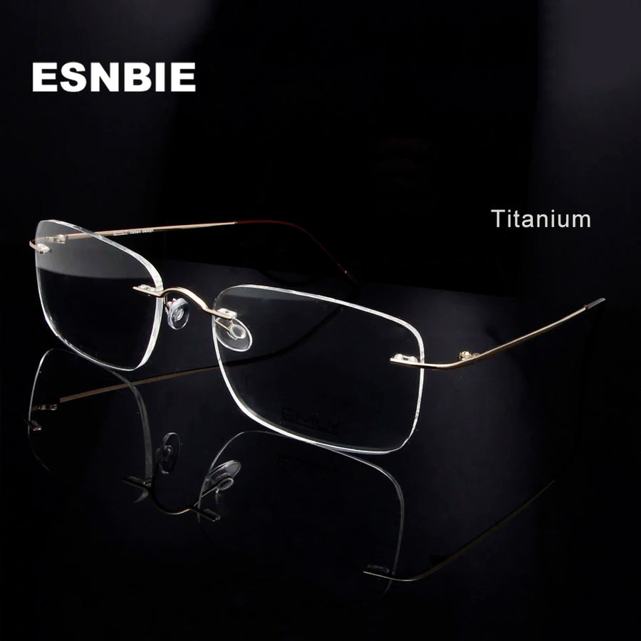 Esnbie Unisex Rimless Square Titanium Eyeglasses 8004 Rimless Esnbie   