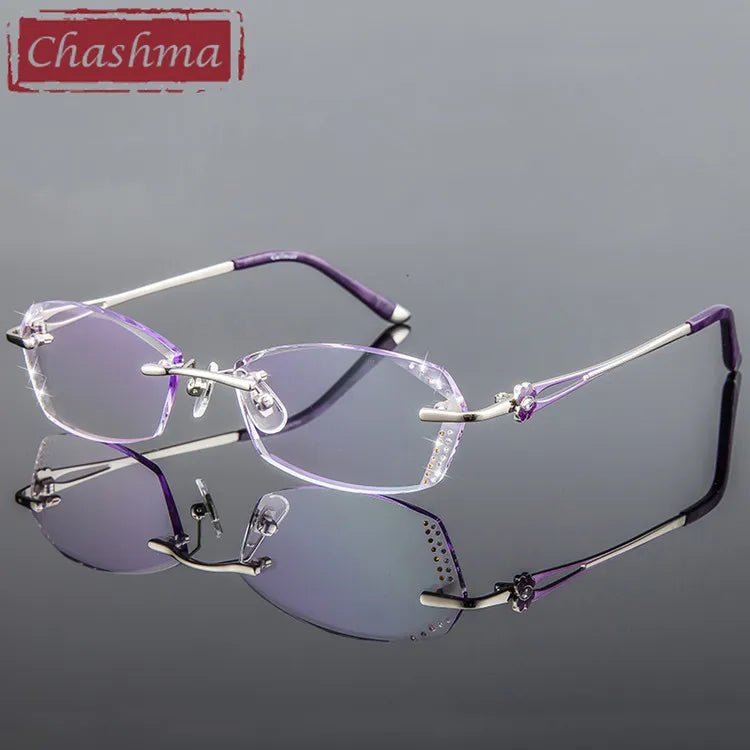 Chashma Women's Rimless Oval Titanium Diamond Cut Lens Eyeglasses 2856