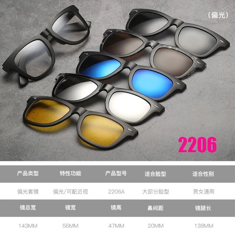 Unisex Magnetic Clip-On Sunglasses PC Plastic Frame Eyeglasses 2208 Sunglasses Brightzone 2206  