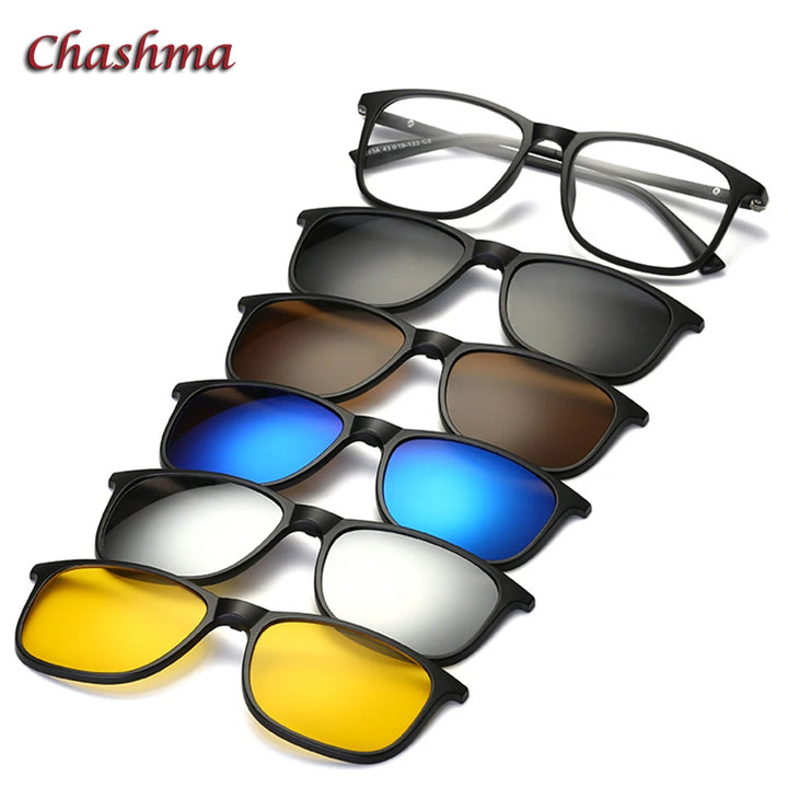 Chashma Ochki Unisex Full Rim Square Tr 90 Eyeglasses Clip On Sunglasses 2263/64