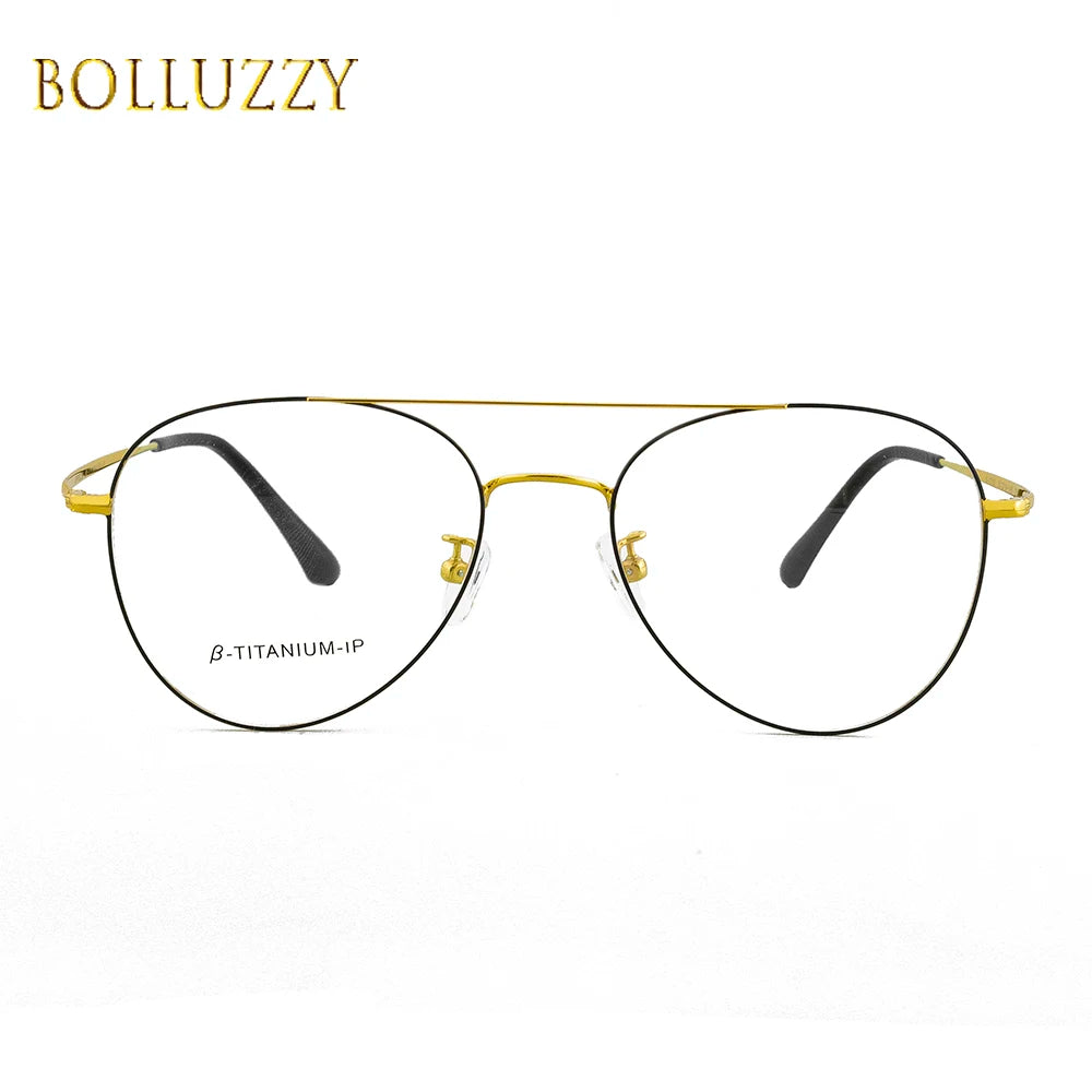 Bolluzzy Women's Full Rim Oval Double Bridge Titanium Eyeglasses 7052 Full Rim Bolluzzy   