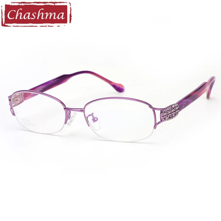 Chashma Ochki Women's Semi Rim Oval Titanium Eyeglasses 42392 Semi Rim Chashma Ochki Purple  