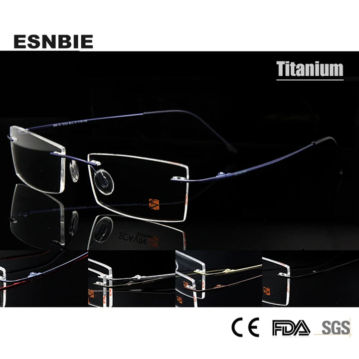 Esnbie Unisex Rimless Square Titanium Eyeglasses 36615 Rimless Esnbie   