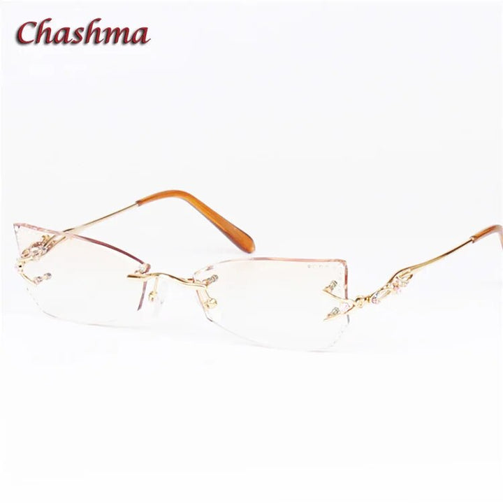 Chashma Women's Rimless Eyeglasses Tint Lenses Titanium Diamond Cut Cat Eye 8036Ce Rimless Chashma Gold Shape B  