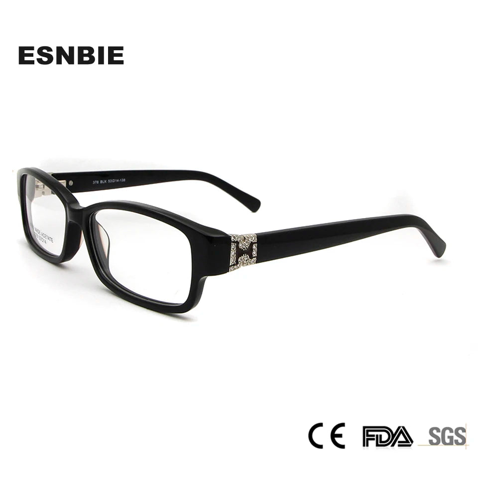 Esnbie Women's Full Rim Rectangle Acetate Spring Hinge Eyeglasses 3781 Full Rim Esnbie   