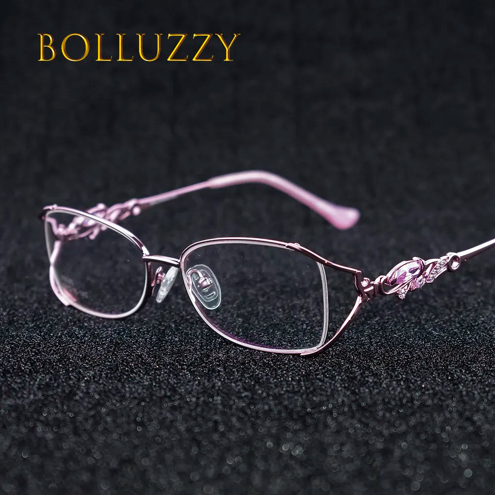 Bolluzzy Women's Bayonetta Rectangle Alloy Eyeglasses Pink Purple Gold Full Rim Bolluzzy   