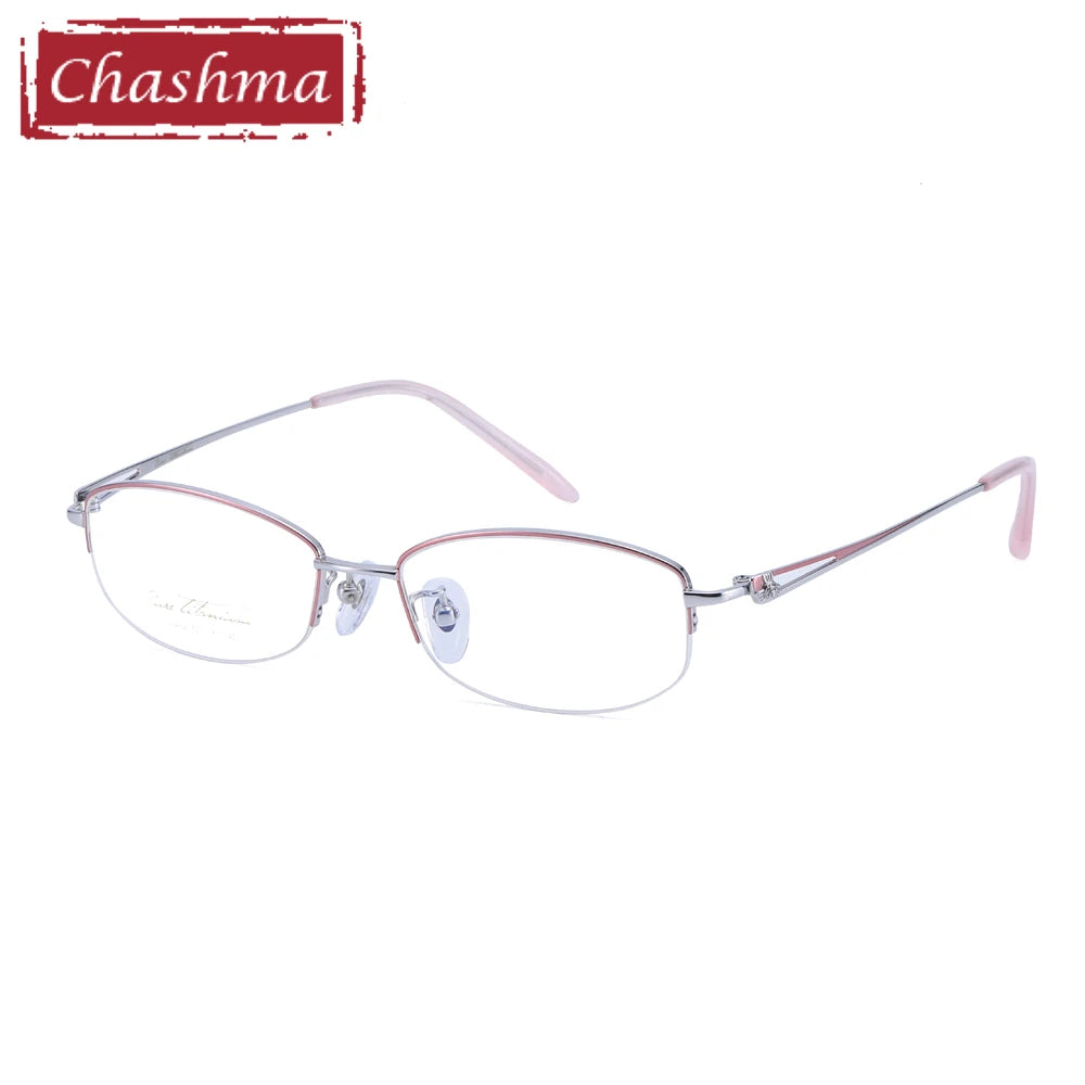 Chashma Ottica Women's Semi Rim Oval Square Titanium Eyeglasses 940664 Semi Rim Chashma Ottica Pink with Silver