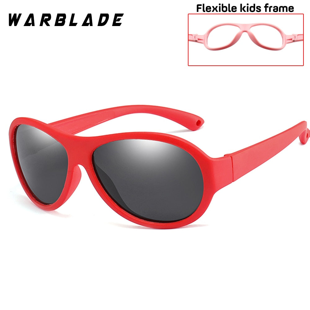 WarbladeUnisex Children's Full Rim Square Polarized Sunglasses Silicone Tr90  B-R02 Sunglasses Warblade red gray  