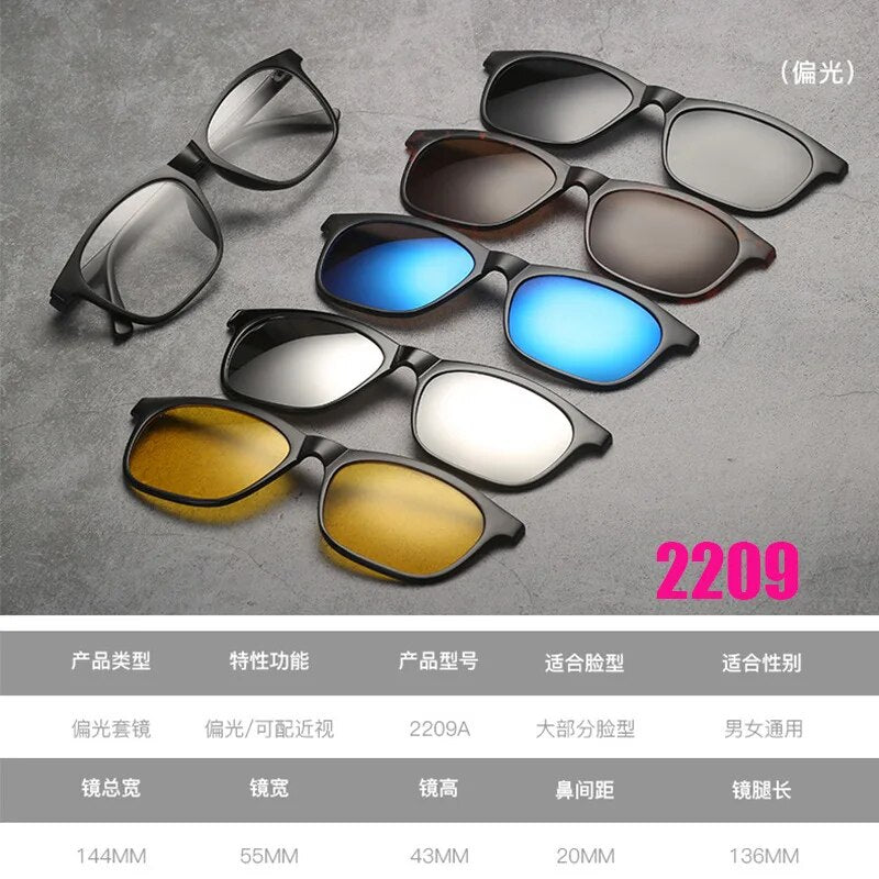 Unisex Magnetic Clip-On Sunglasses PC Plastic Frame Eyeglasses 2208 Sunglasses Brightzone 2209  