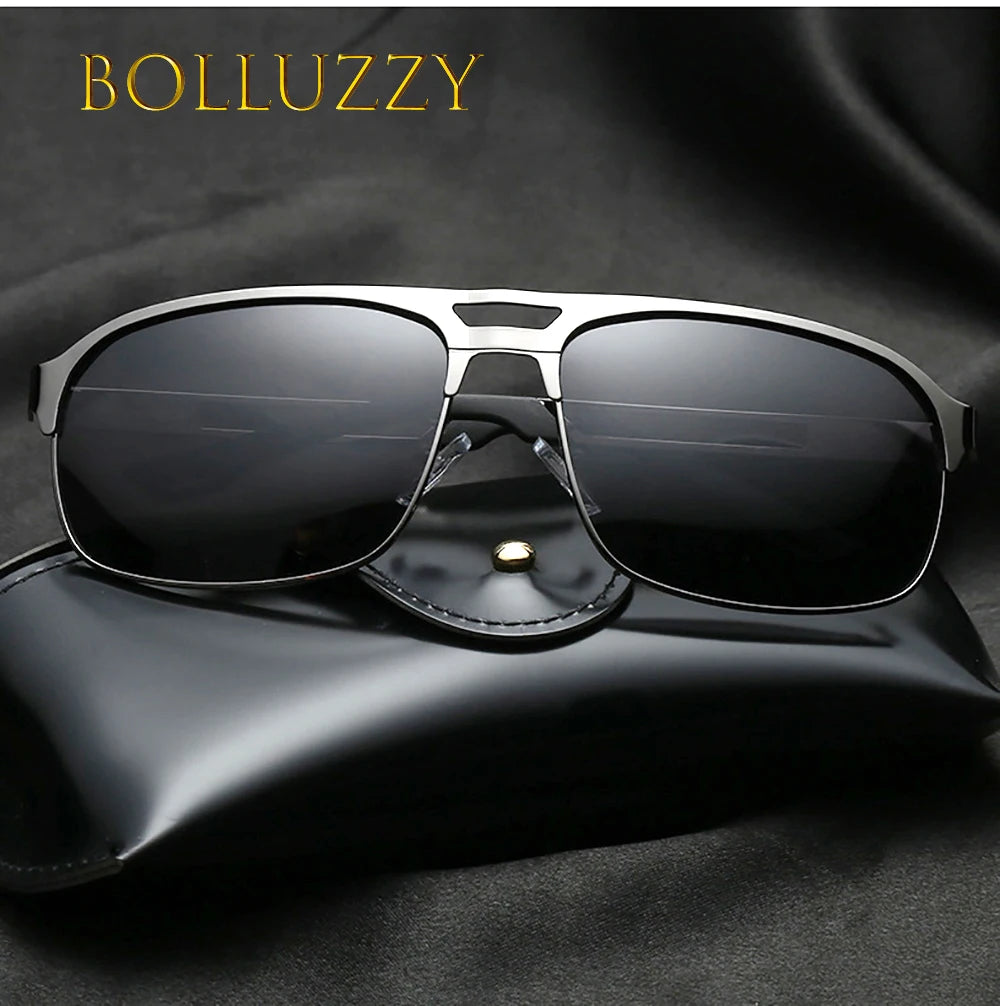 Bolluzzy Men's Full Rim Square Double Bridge Alloy Polarized Sunglasses 2352 Sunglasses Bolluzzy   