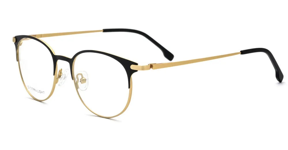 Eleccion Women's Full Rim Round Titanium Alloy Eyeglasses 13842 Full Rim Eleccion C1. Black - Gold