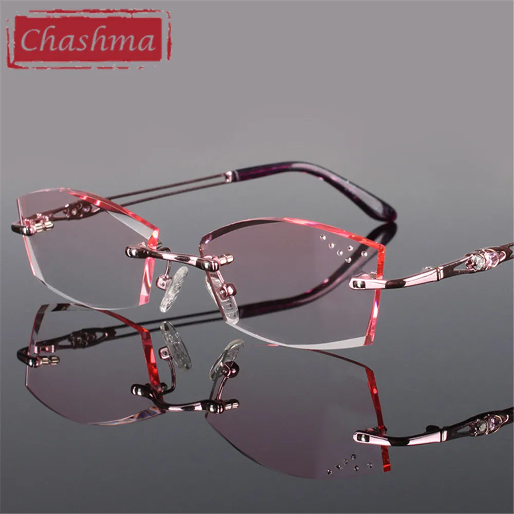 Chashma Ottica Women's Rimless Square Oval Titanium Eyeglasses 91005 Rimless Chashma Ottica Silver