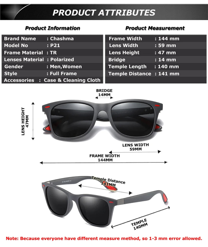 Chashma Ottica Unisex Full Rim Square Tr 90 Titanium Sunglasses 214497