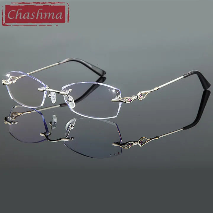 Chashma Ottica Women's Rimless Oval Rectangle Titanium Eyeglasses 80157