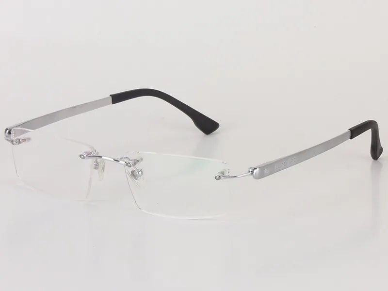 Chashma Unisex Rimless Square Titanium Eyeglasses 441018 Rimless Chashma Silver  