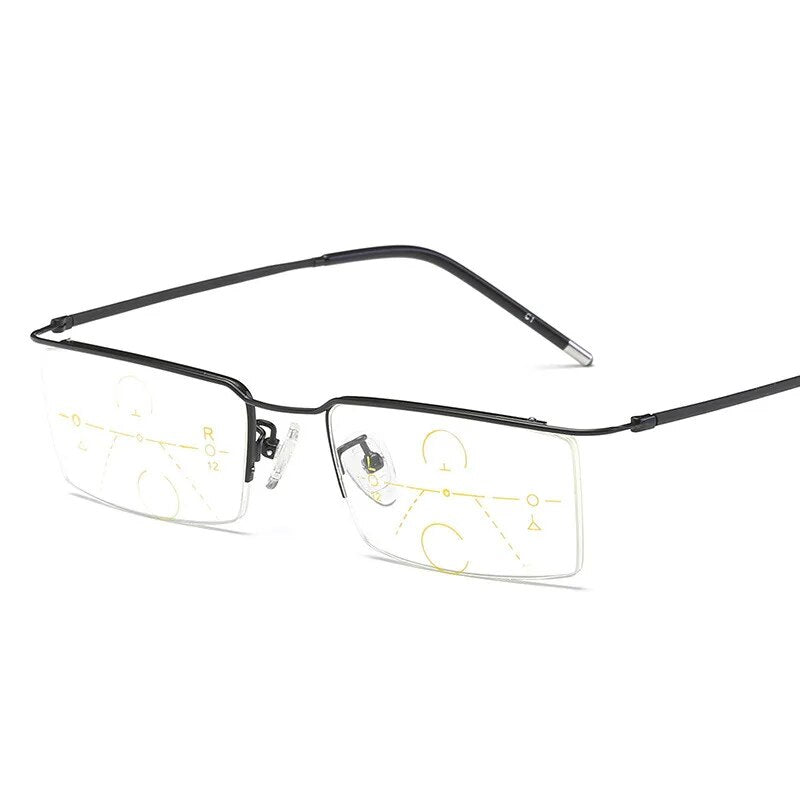 Men's Reading Glasses Half Frame Alloy Progressive Presbyopic Lenses Reading Glasses Brightzone Black +100 