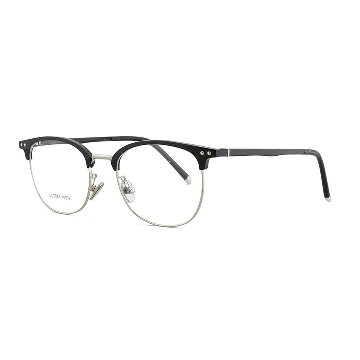 Bolluzzy Unisex Full Rim Square Oversized Browline Ultem Eyeglasses B02170282 Full Rim Bolluzzy Black silver  