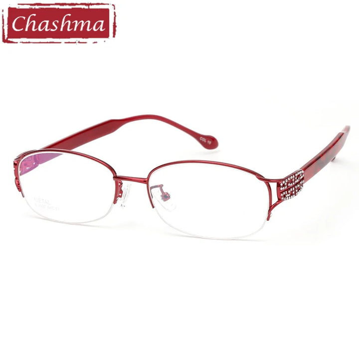 Chashma Ochki Women's Semi Rim Oval Titanium Eyeglasses 42392 Semi Rim Chashma Ochki Red  