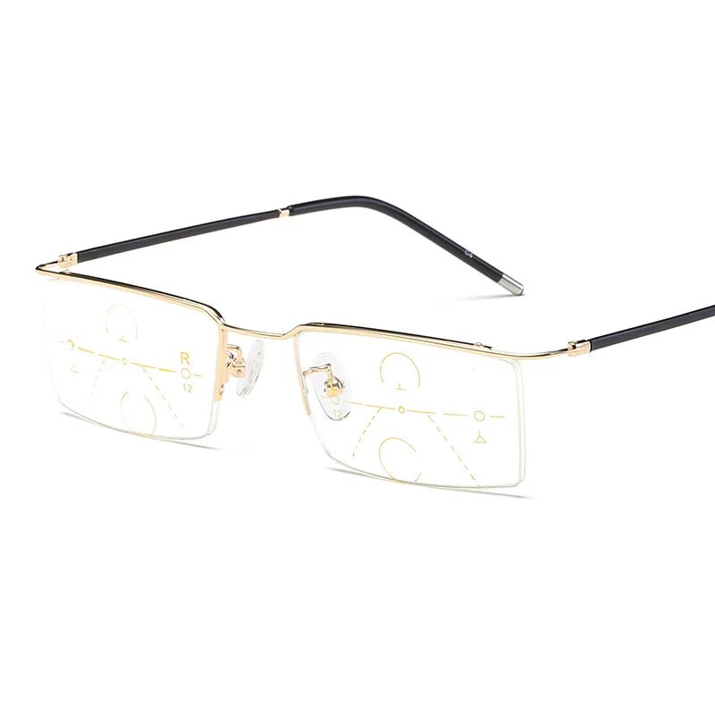 Men's Reading Glasses Half Frame Alloy Progressive Presbyopic Lenses Reading Glasses Brightzone Gold +100 