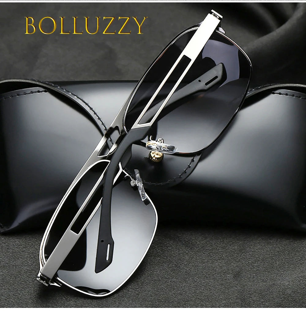 Bolluzzy Men's Full Rim Square Double Bridge Alloy Polarized Sunglasses 2352 Sunglasses Bolluzzy   