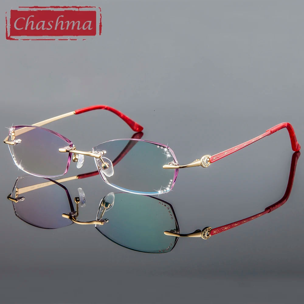 Chashma Ottica Women's Rimless Oval Square Titanium Eyeglasses 92890