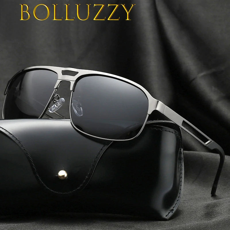 Bolluzzy Men's Full Rim Square Double Bridge Alloy Polarized Sunglasses 2352 Sunglasses Bolluzzy   