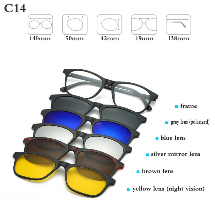 Belmon Brand Spectacle Frame Men Women With 5 Clip On Sunglasses Polarized Magnetic Eyeglasses Rs159 Clip On Sunglasses Belmon RS159 C14  