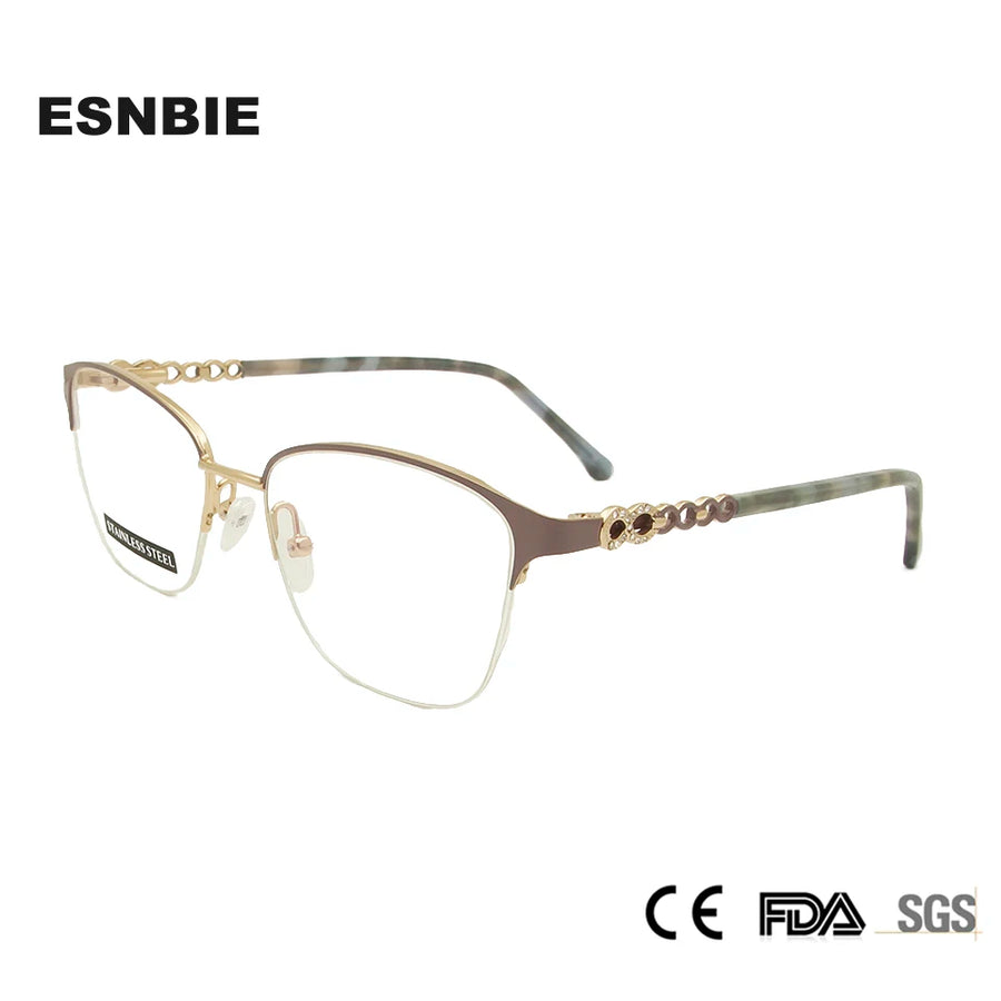 Esnbie Women's Semi Rim Square Cat Eye Alloy Eyeglasses 6135 Semi Rim Esnbie   