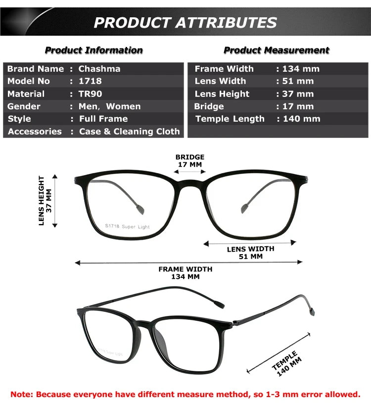 Chashma Ottica Unisex Youth's Full Rim Square Tr 90 Titanium 171844