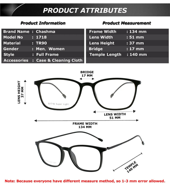 Chashma Ottica Unisex Youth's Full Rim Square Tr 90 Titanium 171844