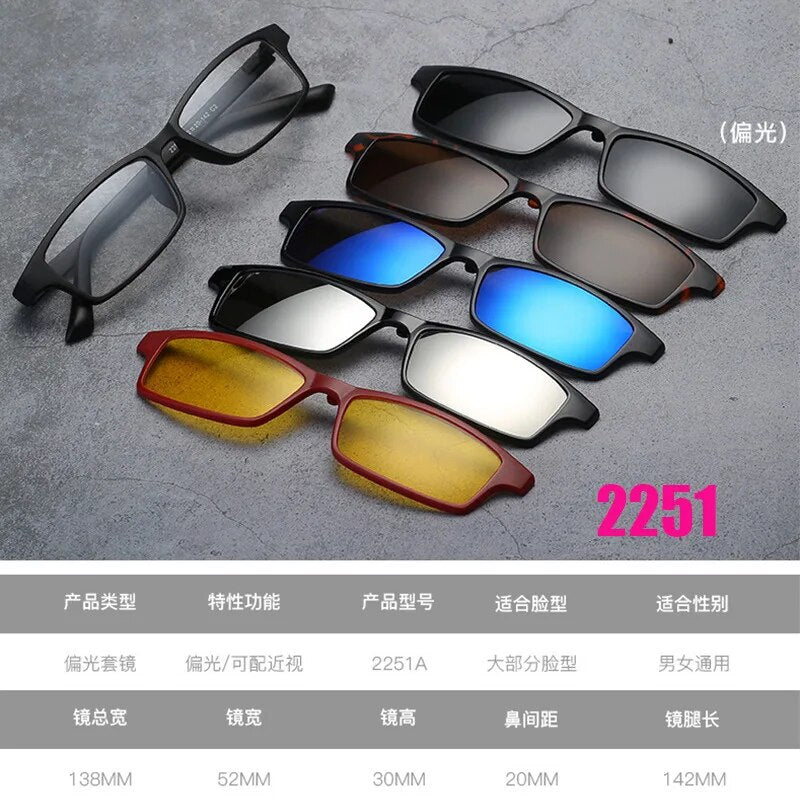 Unisex Magnetic Clip-On Sunglasses PC Plastic Frame Eyeglasses 2208 Sunglasses Brightzone 2251  