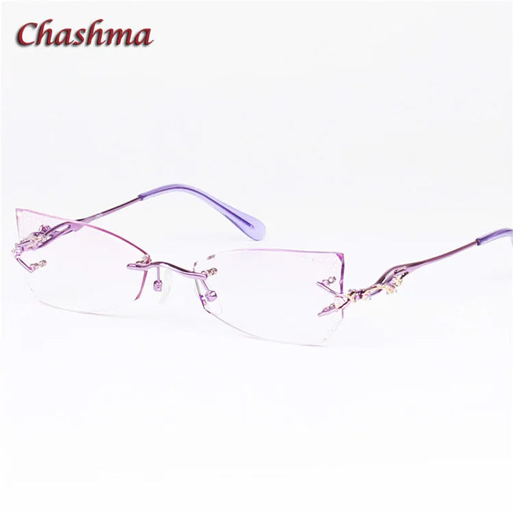 Chashma Ochki Women's Rimless Butterfly Cat Eye Titanium Eyeglasses 8036ce Rimless Chashma Ochki Purple Shape B  