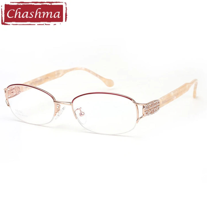 Chashma Ochki Women's Semi Rim Oval Titanium Eyeglasses 42392 Semi Rim Chashma Ochki Wine Red with Beige  