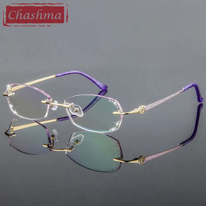 Chashma Ottica Women's Rimless Oval Square Titanium Eyeglasses 92890 Rimless Chashma Ottica Purple