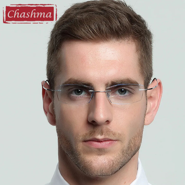 Chashma Ottica Men's Rimless Square Titanium Eyeglasses 60744