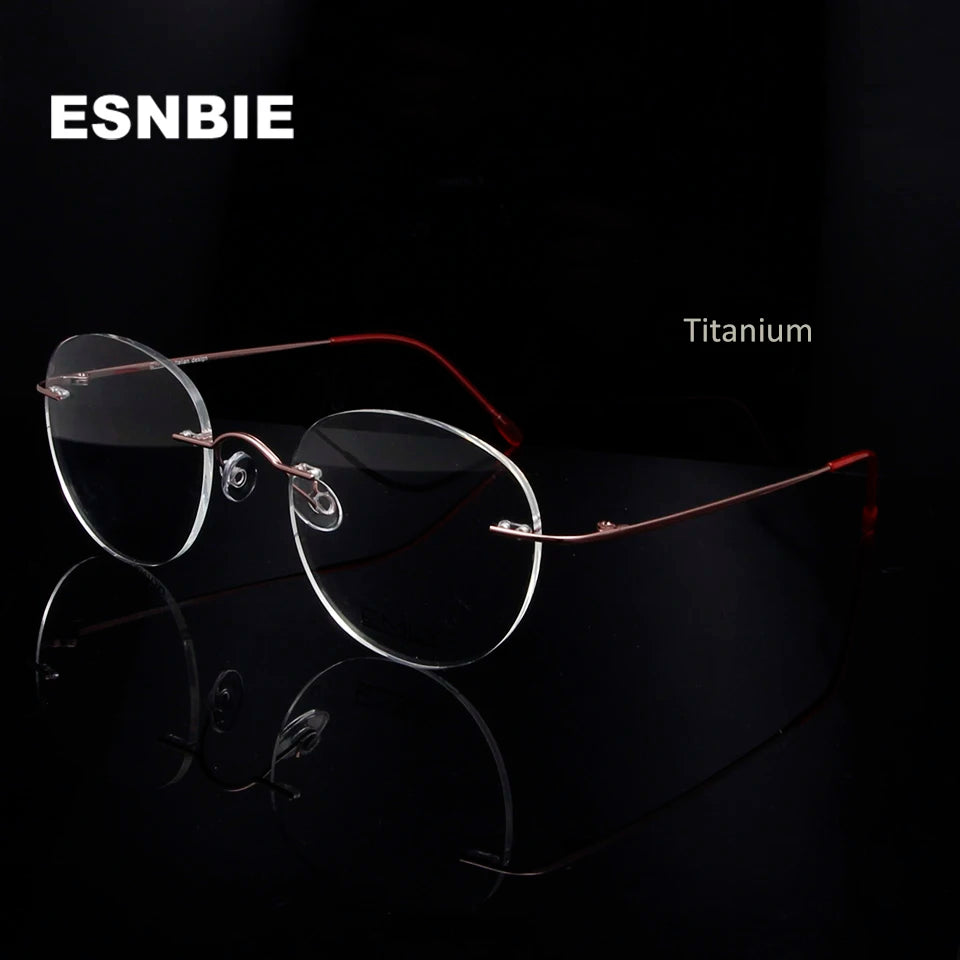 Esnbie Unisex Rimless Oval Square Titanium Eyeglasses 8001 Rimless Esnbie   