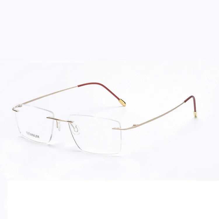 Cubojue Unisex Rimless Square Titanium Reading Glasses 71409 Reading Glasses Cubojue +275 matte gold