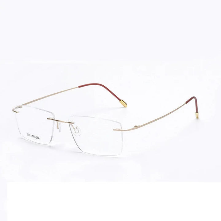 Cubojue Unisex Rimless Square Titanium Reading Glasses 71409 Reading Glasses Cubojue +275 matte gold