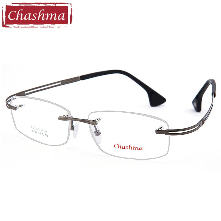 Chashma Ochki Unisex Rimless Square Titanium Eyeglasses 49039 Rimless Chashma Ochki   