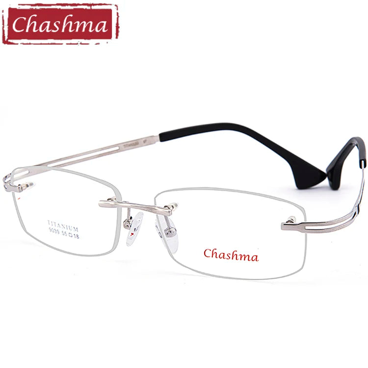 Chashma Ochki Unisex Rimless Square Titanium Eyeglasses 49039 Rimless Chashma Ochki Silver  