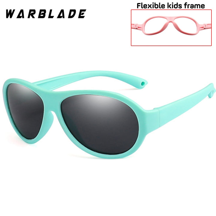 WarbladeUnisex Children's Full Rim Square Polarized Sunglasses Silicone Tr90  B-R02 Sunglasses Warblade green gray  