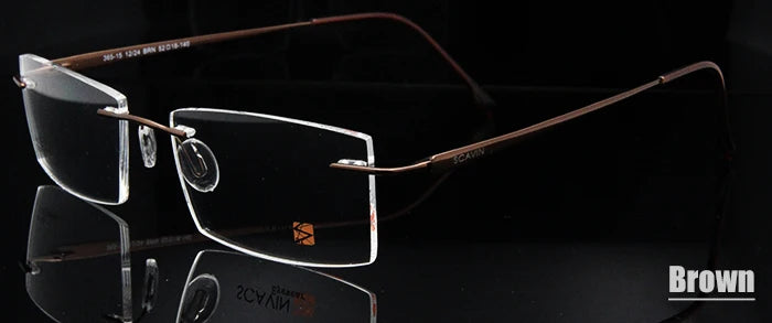 Esnbie Unisex Rimless Rectangle Titanium Eyeglasses 36515 Rimless Esnbie Titanium Eyeglass BR  