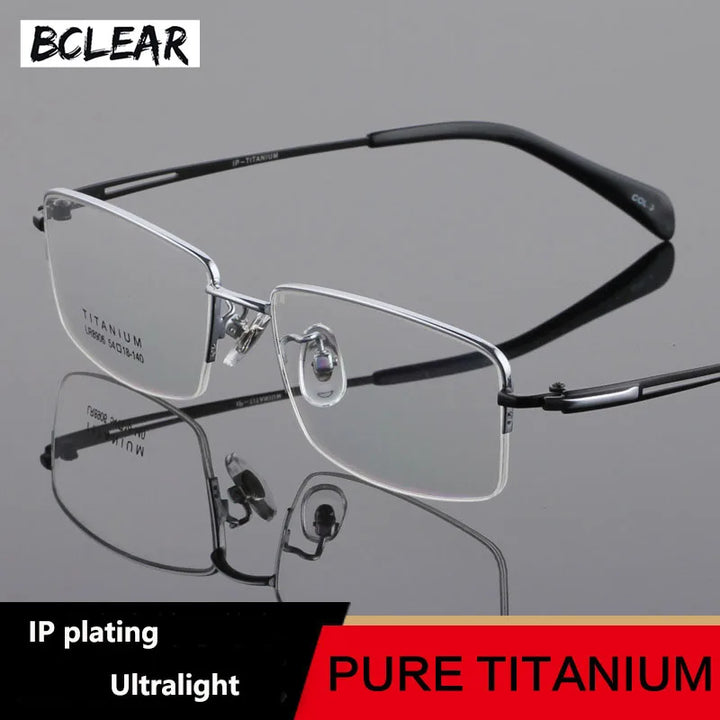 Bclear Men's Semi Rim Square Titanium Eyeglasses 89064