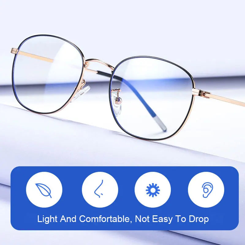 Hotony Unisex Full Rim Round Alloy Blue Light Prescription Eyeglasses 33006 size chart